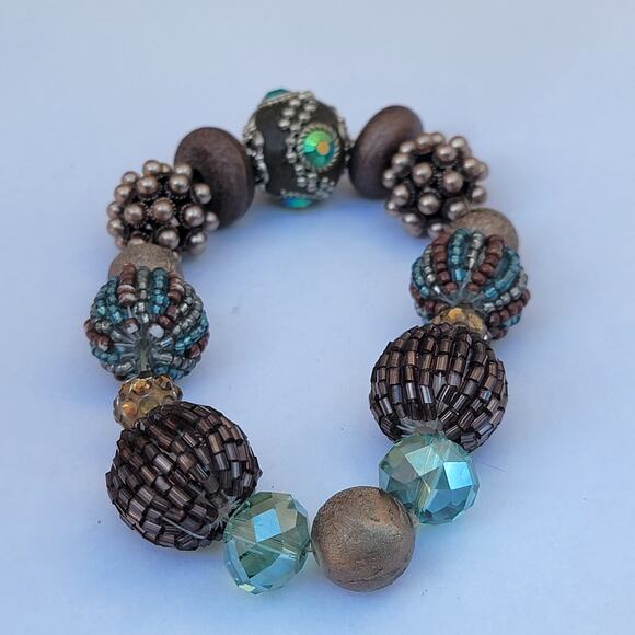 Vintage beaded bracelet 50s crystal pearl bronze glam chunky statement - Picture 10 of 10